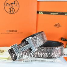 Hermes Reversible Belt Brown/Black Snake Stripe Leather With 18K Silver Wave Stripe H Buckle Replica