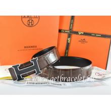 Hermes Reversible Belt Brown/Black Crocodile Stripe Leather With18K Black Silver Width H Buckle