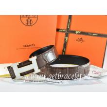 Best Cheap Hermes Reversible Belt Brown/Black Crocodile Stripe Leather With18K White Silver H Buckle