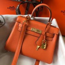 Knockoff High End Hermes Mini Kelly 20cm Handbag In Orange Clemence Leather