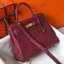 1:1 Fake Hermes Bordeaux Clemence Kelly 25cm GHW Handbag