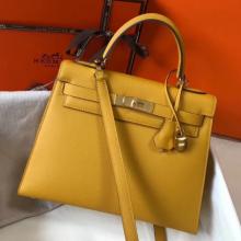Copy Hermes Kelly 28cm Sellier Handbag In Yellow Epsom Leather