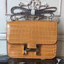 Faux Hot Hermes Camarel Constance MM 24cm Crocodile Handbag