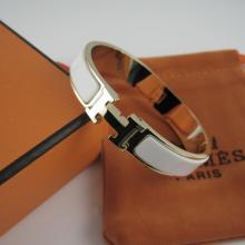 Hermes White Enamel Clic H Bracelet Narrow Width (12mm) In Gold