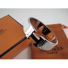 Hermes White Enamel Clic H Bracelet Narrow Width (18mm) In Silver Replica