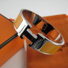 Imitation AAA Hermes Yellow Enamel Clic H Bracelet Narrow Width (18mm) In Silver