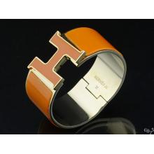 Fake Cheap Hermes Yellow Enamel Clic H Bracelet Narrow Width (33mm) In Silver