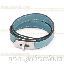 Imitation Hermes Rivale Double Wrap Bracelet Blue Silver