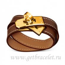 Top Replica Hermes Rivale Double Wrap Bracelet Brown With Gold