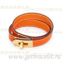Hermes Rivale Double Wrap Bracelet Orange With Gold
