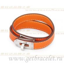 Hermes Rivale Double Wrap Bracelet Orange With Silver Replica