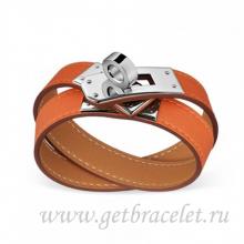 Fashion Hermes Rivale Double Wrap Bracelet Orange With Silver