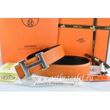 Hermes Reversible Belt Orange/Black Togo Calfskin With 18k Drawbench Silver H Buckle