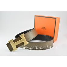 Hermes Reversible Belt Light Gray/Black Togo Calfskin With 18k Drawbench Gold H Buckle