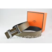 AAA Hermes Reversible Belt Light Gray/Black Togo Calfskin With 18k Drawbench Silver H Buckle