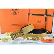 High End Hermes Reversible Belt Light Gray/Black Togo Calfskin With 18k Gold Double H Buckle