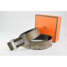 Imitation Hermes Reversible Belt Light Gray/Black Togo Calfskin With 18k Silver H Buckle