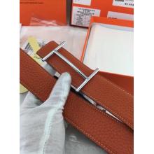 Fake Hermes Reversible Belt Orange Togo Calfskin With 18k Silver H Buckle