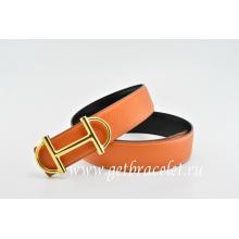 Hermes Reversible Belt Orange/Black Anchor Chain Togo Calfskin With 18k Gold Buckle