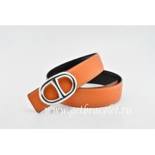 Hermes Reversible Belt Orange/Black Anchor Chain Togo Calfskin With 18k Silver Buckle Replica