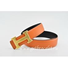 Hermes Reversible Belt Orange/Black Classics H Togo Calfskin With 18k Gold With Logo Buckle Replica