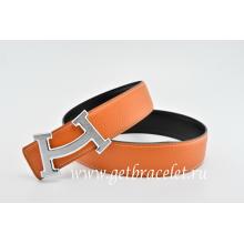 Copy Hermes Reversible Belt Orange/Black Fashion H Togo Calfskin With 18k Silver Buckle