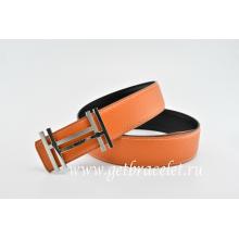 Hermes Reversible Belt Orange/Black H Au Carre Togo Calfskin With 18k Silver Buckle Replica