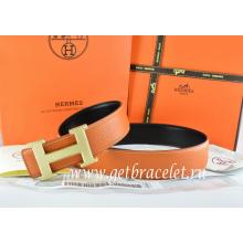 Hermes Reversible Belt Orange/Black Togo Calfskin With 18k Gold Wave Stripe H Buckle Replica