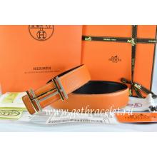 Hermes Reversible Belt Orange/Black Togo Calfskin With 18k Silver Double H Buckle