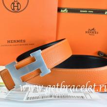 AAA Hermes Reversible Belt Orange/Black Togo Calfskin With 18k Silver H Buckle