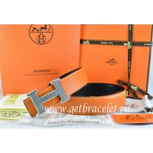 High Quality Hermes Reversible Belt Orange/Black Togo Calfskin With 18k Silver Wave Stripe H Buckle