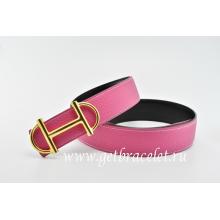 Hermes Reversible Belt Pink/Black Anchor Chain Togo Calfskin With 18k Gold Buckle