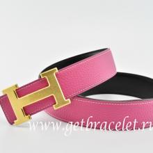 Faux Hermes Reversible Belt Pink/Black Classics H Togo Calfskin With 18k Gold With Logo Buckle