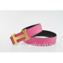 Faux Hermes Reversible Belt Pink/Black Classics H Togo Calfskin With 18k Gold With Logo Buckle