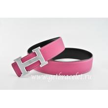 Hermes Reversible Belt Pink/Black Classics H Togo Calfskin With 18k Silver With Logo Buckle