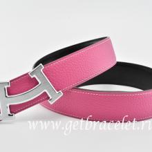 Luxury Hermes Reversible Belt Pink/Black Fashion H Togo Calfskin With 18k Silver Buckle