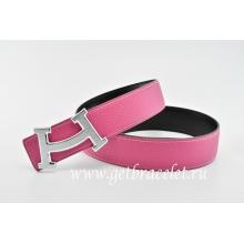 Luxury Hermes Reversible Belt Pink/Black Fashion H Togo Calfskin With 18k Silver Buckle