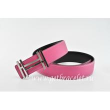 Hermes Reversible Belt Pink/Black H Au Carre Togo Calfskin With 18k Silver Buckle