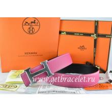 Copy Hermes Reversible Belt Pink/Black Togo Calfskin With 18k Drawbench Silver H Buckle