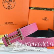 Luxury Replica Hermes Reversible Belt Pink/Black Togo Calfskin With 18k Gold Double H Buckle