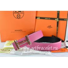 Luxury Replica Hermes Reversible Belt Pink/Black Togo Calfskin With 18k Gold Double H Buckle