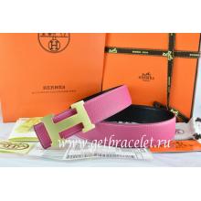 Faux High Quality Hermes Reversible Belt Pink/Black Togo Calfskin With 18k Gold H Buckle