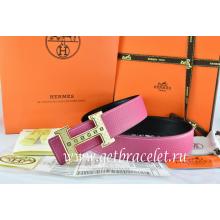 Imitation Hot Hermes Reversible Belt Pink/Black Togo Calfskin With 18k Gold Weave Stripe H Buckle