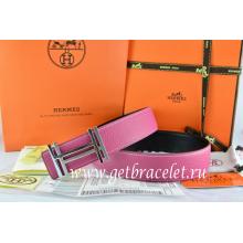 Hermes Reversible Belt Pink/Black Togo Calfskin With 18k Silver Double H Buckle