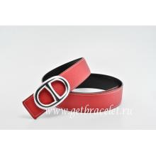 Replica Hermes Reversible Belt Red/Black Anchor Chain Togo Calfskin With 18k Silver Buckle