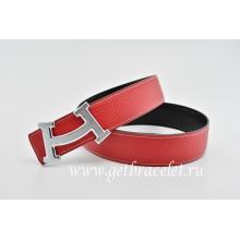 Faux Hermes Reversible Belt Red/Black Fashion H Togo Calfskin With 18k Silver Buckle