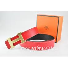 Hermes Reversible Belt Red/Black Togo Calfskin With 18k Drawbench Gold H Buckle Replica