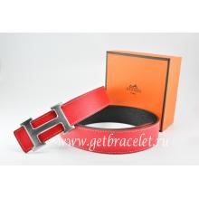 Hermes Reversible Belt Red/Black Togo Calfskin With 18k Drawbench Silver H Buckle