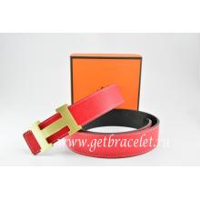 Hermes Reversible Belt Red/Black Togo Calfskin With 18k Gold H Buckle