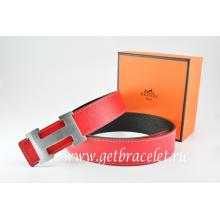 Hermes Reversible Belt Red/Black Togo Calfskin With 18k Silver H Buckle